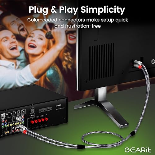 Miniatura 7 de GearIT Cable RCA (1 pie) 2RCA macho a 2RCA macho, cables de audio estéreo RCA trenzado blindado para cine en casa, HDTV, amplificadores, sistemas de