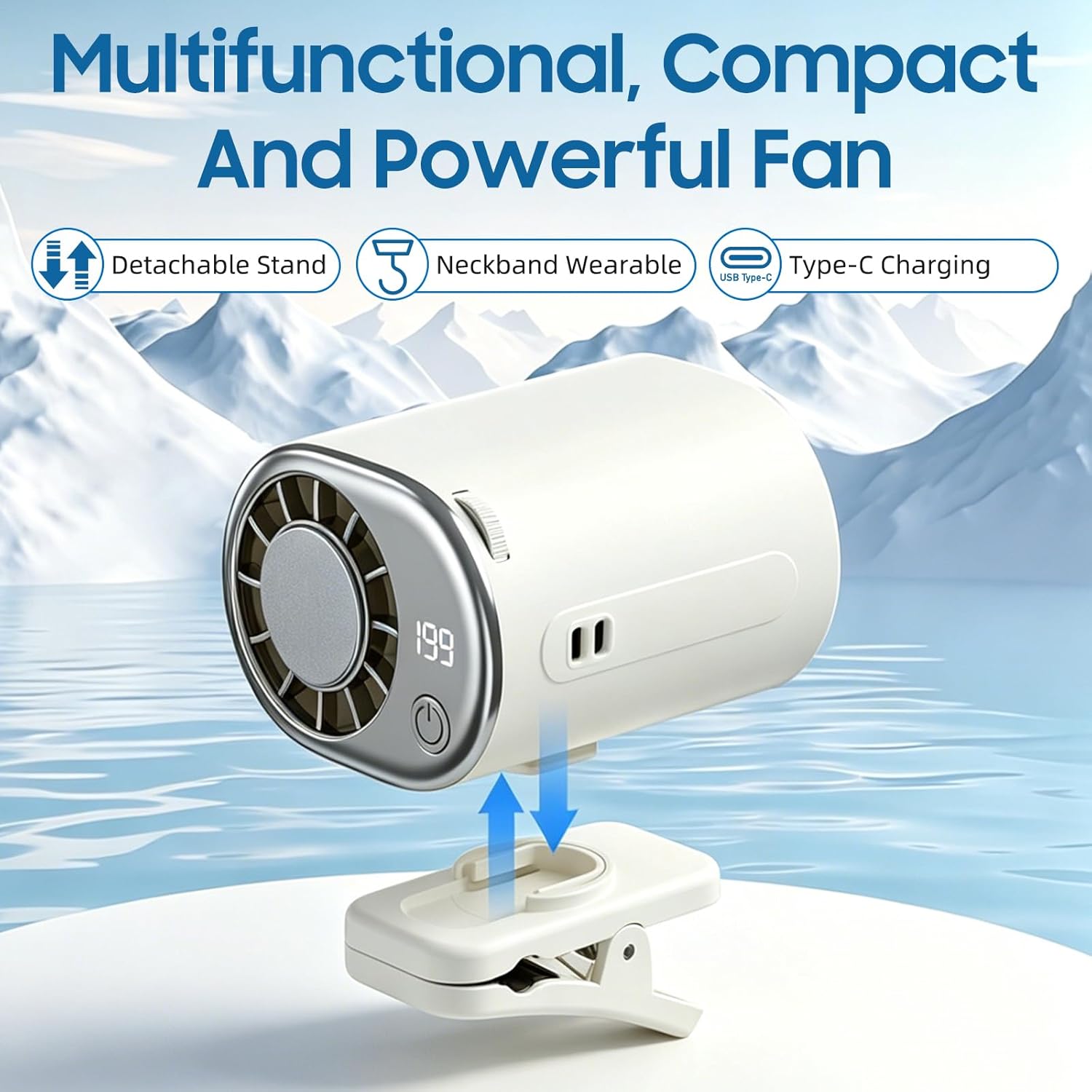 2026 New Car Clip on Air Conditioner Fan with LED Display,Mini Cooling System for Auto Vehicle,Hands-Free Clip on Air Conditioner Fan for Car,360° Rotation Adjustable,199 Speeds (Black)