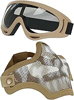 Vista 10 de AOUTACC Máscara y gafas de Airsoft, media máscara de malla de acero y gafas para CS Paintball, tiro, juego de guerra, cosplay