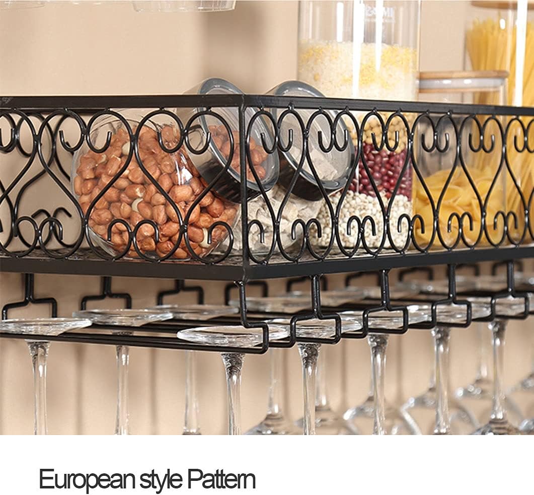 Wall Mounted Wine Rack, Metal Ceiling Glass Bottles Holder, Rustic Display Storage Racks with Stemware Shelf for Under Cabinet, Kitchen, Bar Decorate Stand (Size : 50x25x16cm)