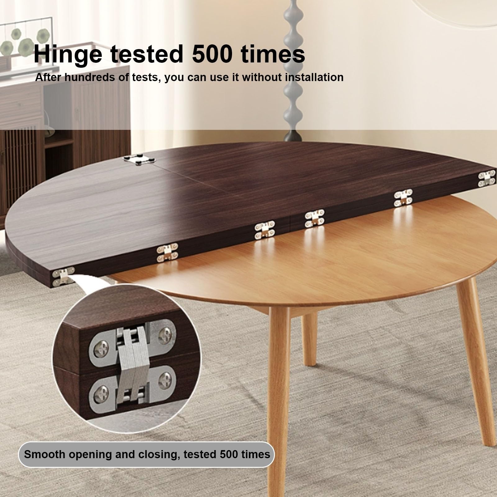 Tavolo rotondo pieghevole in legno, 120-200 cm, design salvaspazio per catering e banchetti, uso versatile, senza gambe, estensore ideale per eventi e raduni, opzione 130 cm