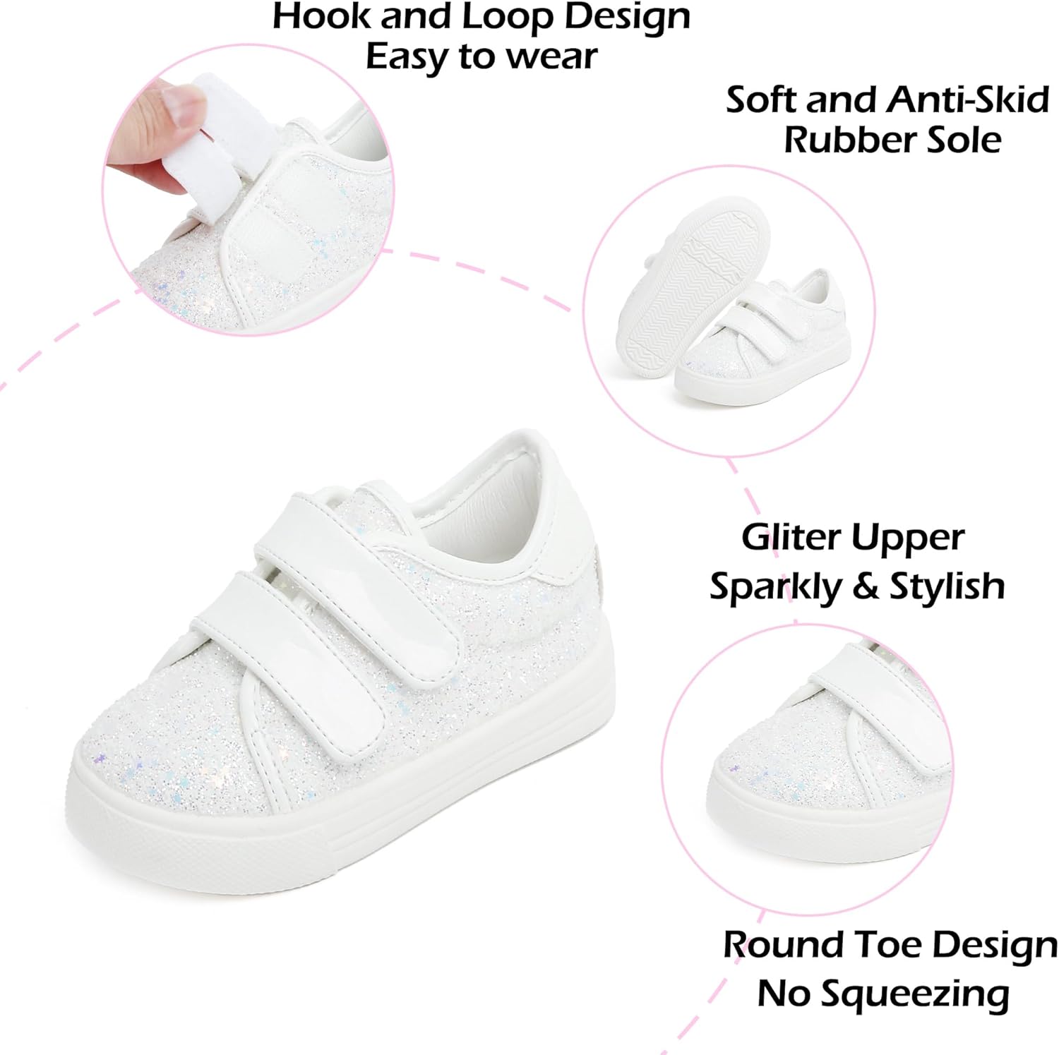 Toddler/Little Girls Sneakers-Slip On Glitter Sports Shoes for Running Walking - Image 5