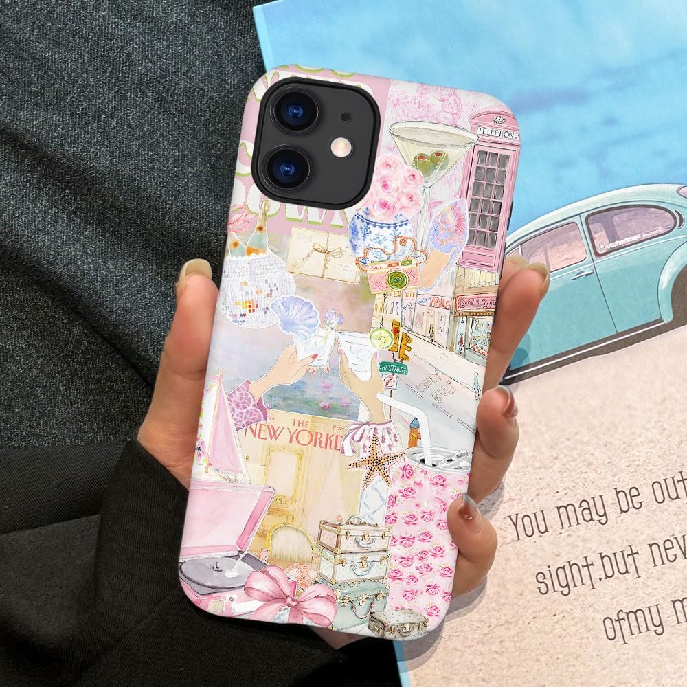 Generic Case Compatible with iPhone 11,Scratch Resistant Hybrid 2-Layer Hard Shell Phone Case,Pink Vintage Aesthetic Collage image 5