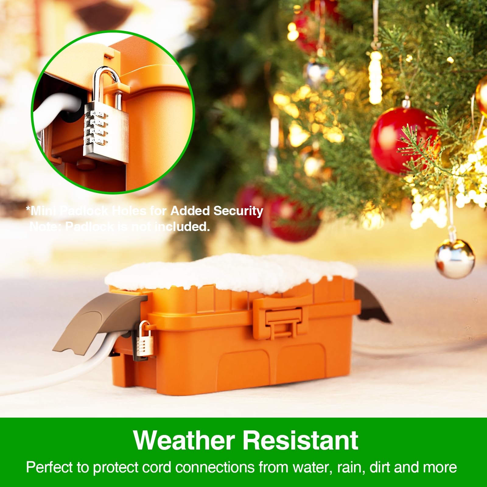 Flemoon Confezione da 2 scatole elettriche impermeabili con coperture staccabili, copertura per cavo di prolunga impermeabile IP55 per spina, uscita, Halloween, Natale, vacanze, luci stringa arancione