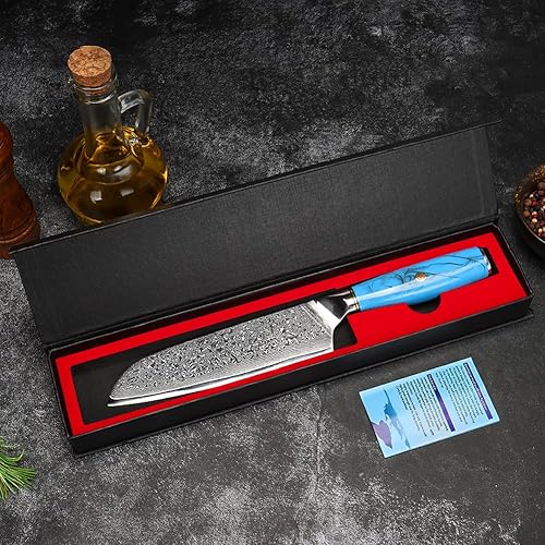 Miniatura 7 de Home Safety Cuchillo Santoku de Damasco de 7 pulgadas, cuchillo de cocina VG-10 de acero de damasco, cuchillo de chef japonés profesional  Cuchillo
