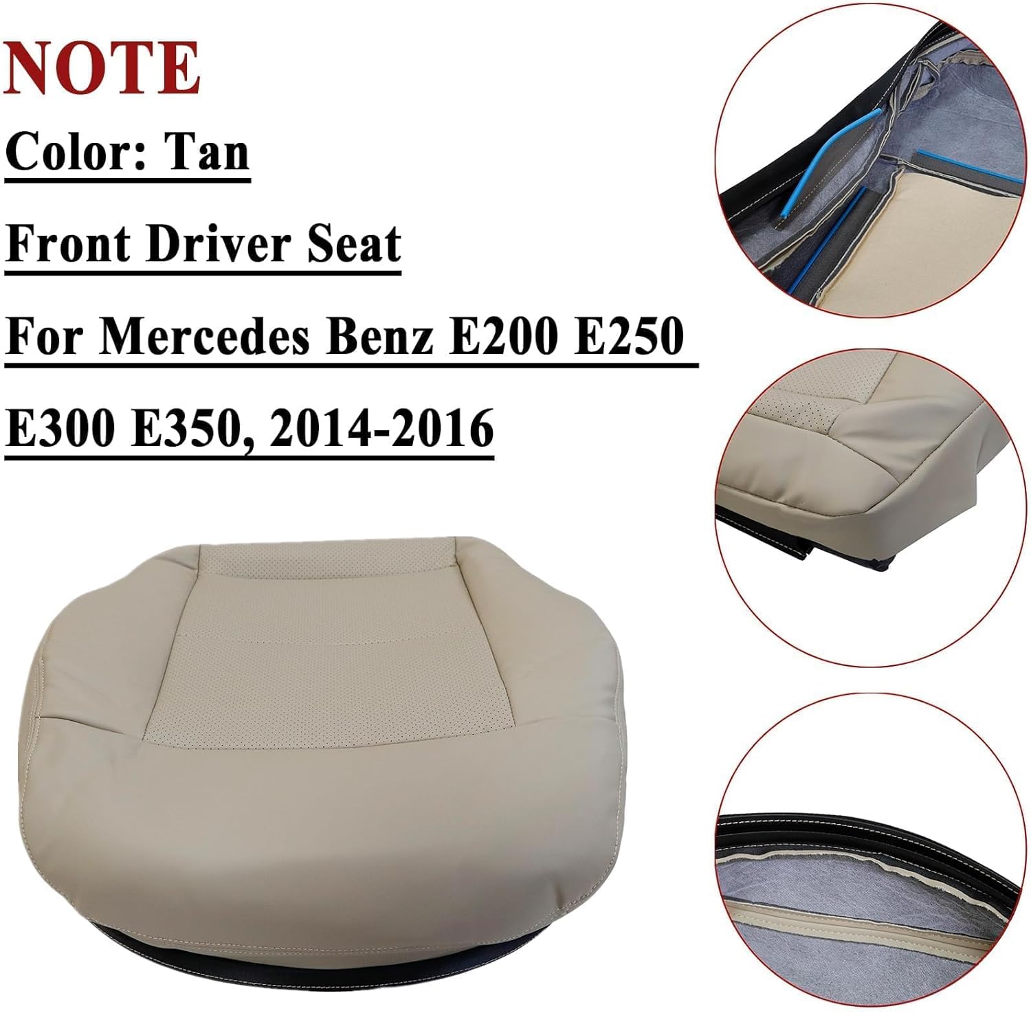NLQR Front Driver Bottom Replacement Seat Cover Tan Microfiber Leather Compatible with Mercedes Benz E200 E250 E300 E350 2010 2011 2012 2013 2014 2015 2016
