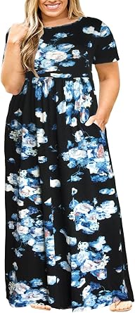 Nemidor Women Plus Size Casual Maxi Dress Long Summer Pockets
