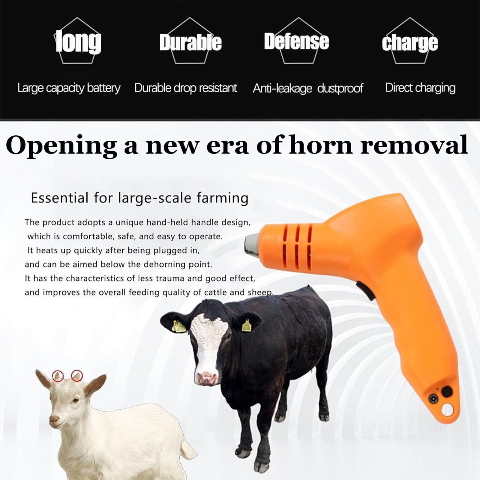 Dehorner elettrico per vitelli, pecore, capre - Rimozione del corno senza fili a riscaldamento rapido - Attrezzature per il bestiame agricolo sicuro ed efficiente