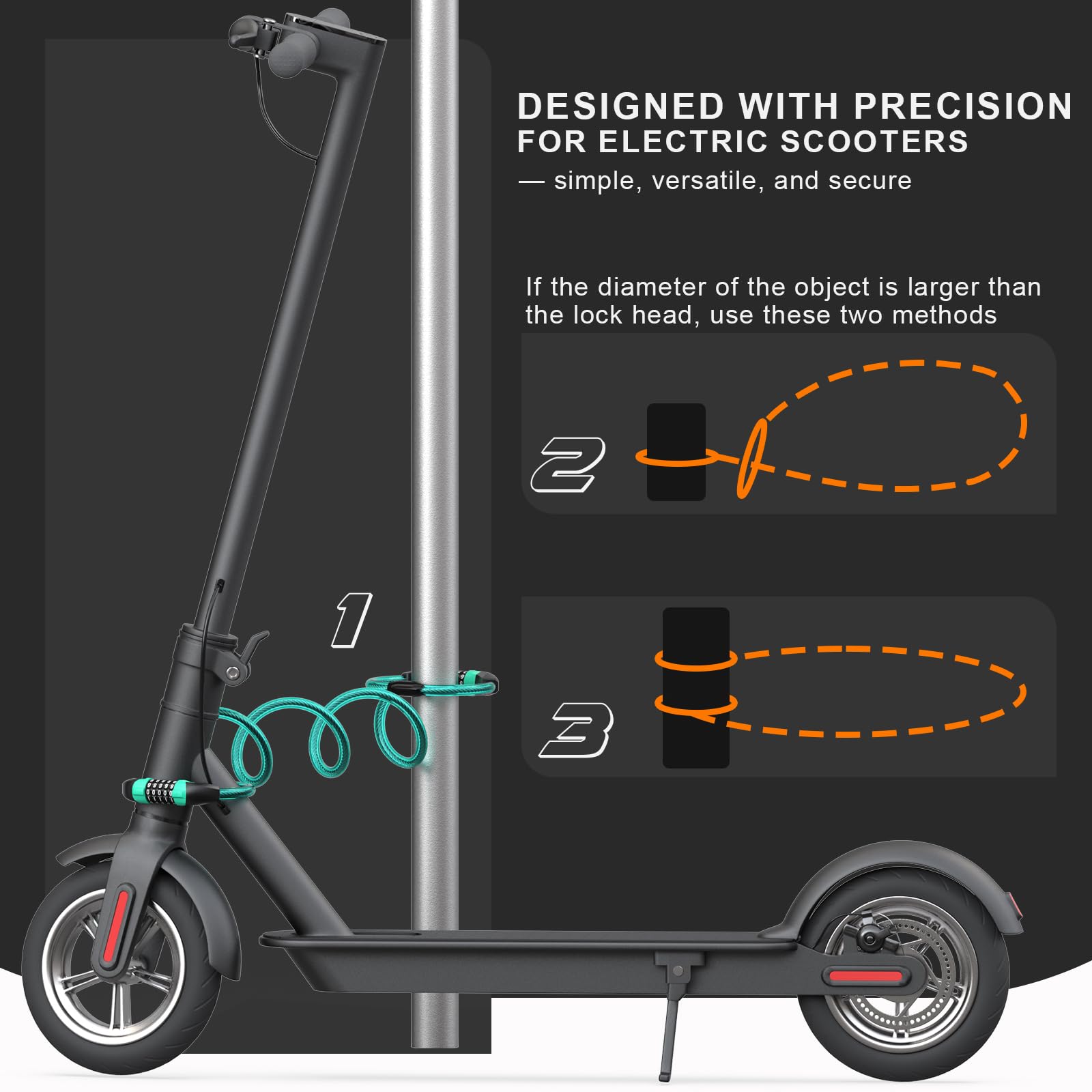 Antivol Trotinette Electrique, 105CM/12MM Antivol Vélo à Double Câble, 5-Chiffres Cadenas Code Velo Antivol, Cadenas Velo Electrique pour Trotinette, Vélos, Moto (Vert Bleuâtre)