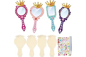 Fennoral 12 Pack Princess Kids Handheld Mirror | DIY Paint Your Own Wooden Hand Mirror