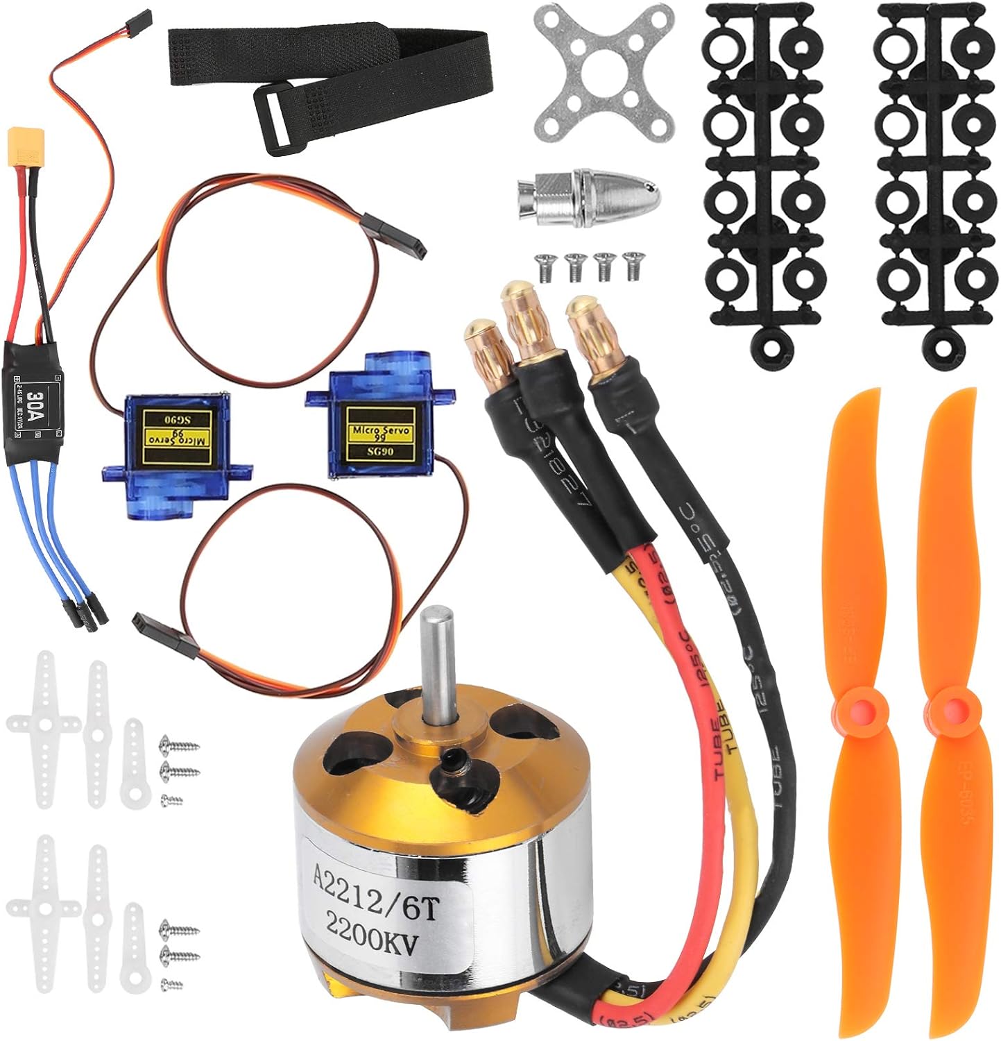 Dioche RC Remote Control Aircraft Accessories Set with 2212 KV2200 Motor and 6035 Propeller | Includes SG90 9G Servo, 30A ESC, Compatible with Lithium Batteries