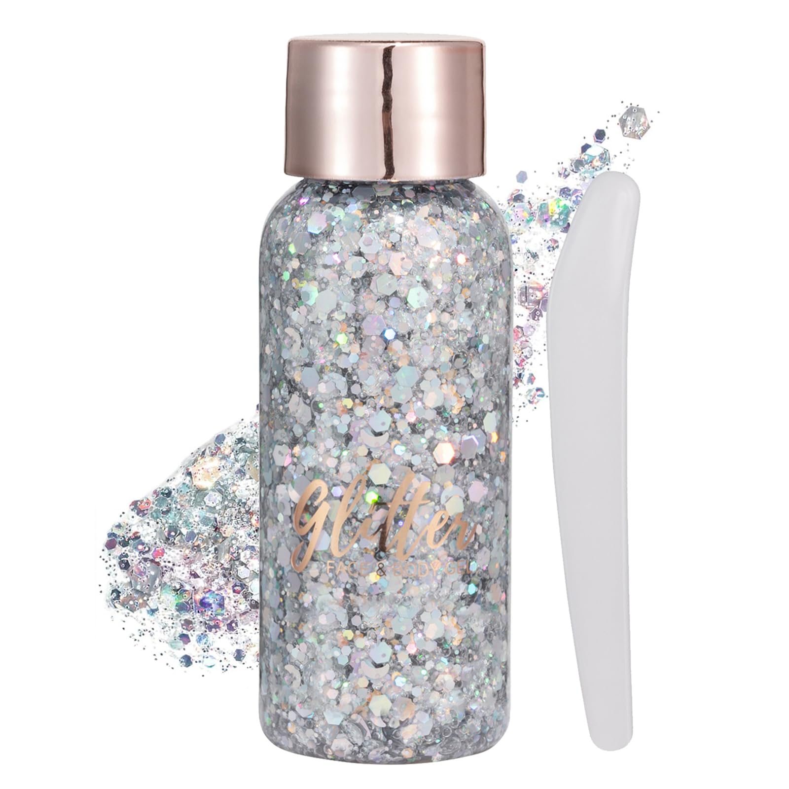 Purpurina Cara, Purpurina Cara Gel, Purpurina Líquida, Purpurina Líquida para Maquillaje, Gel Purpurina Cara, Purpurina Cara Festival Gel, Body Glitter Gel, Gel Chunky Glitter Corporal, Plata