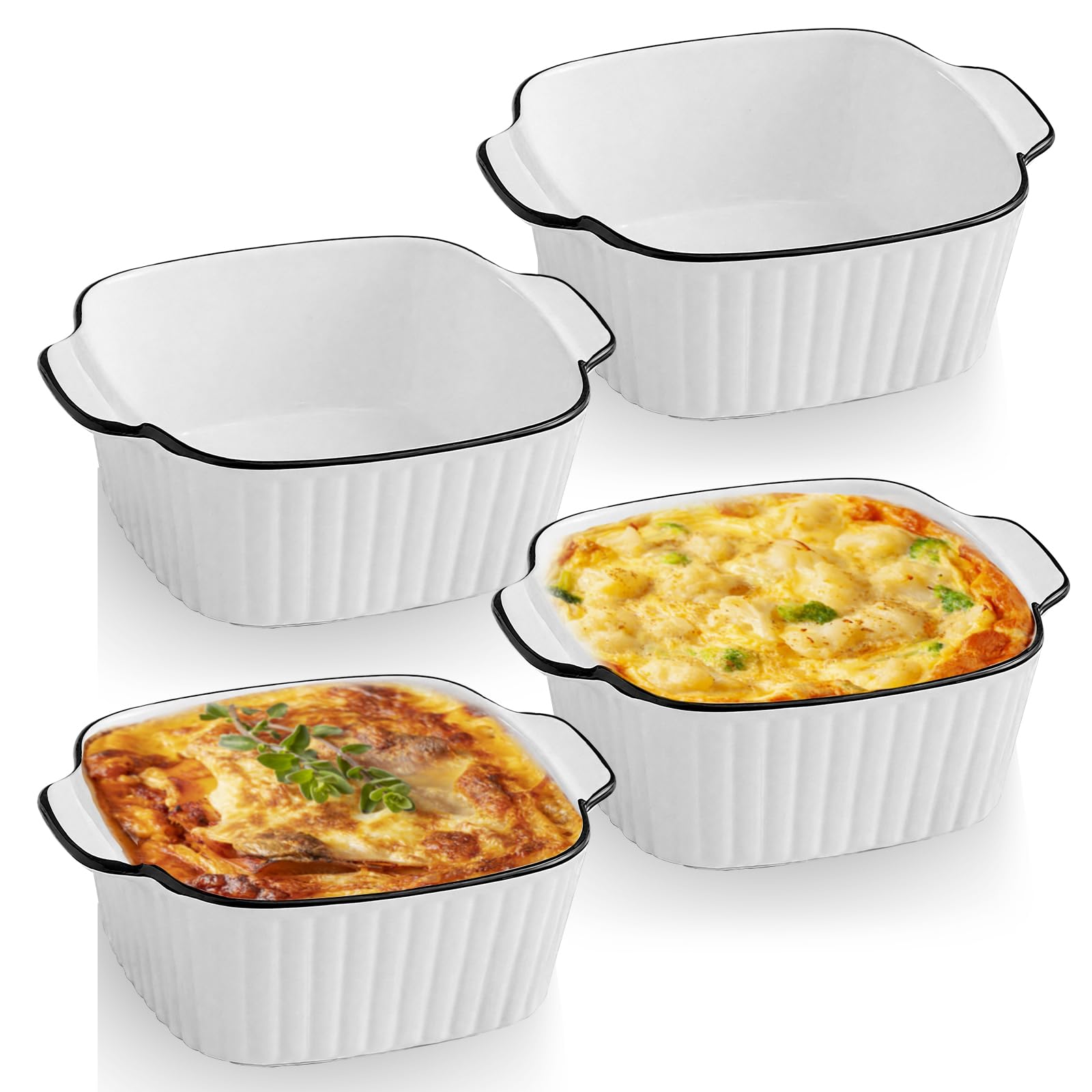 IIRC Kleine Auflaufform Keramikm 4er Set, Mini Auflaufformen Set, Lasagne Auflaufform Klein für Backofen, Heißluftfritteuse, Mikrowellenherd (Weiß, 14,5 x 11,5 x 5,5cm)