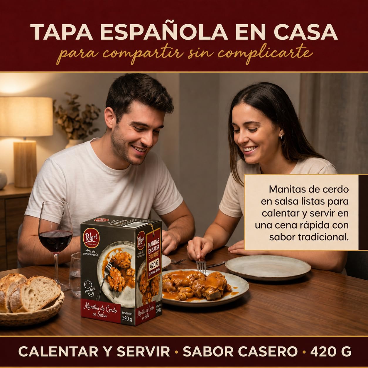 POLGRI Manitas de Cerdo en Salsa 420 g x 3 Latas Receta Tradicional La Mancha Colágeno Natural