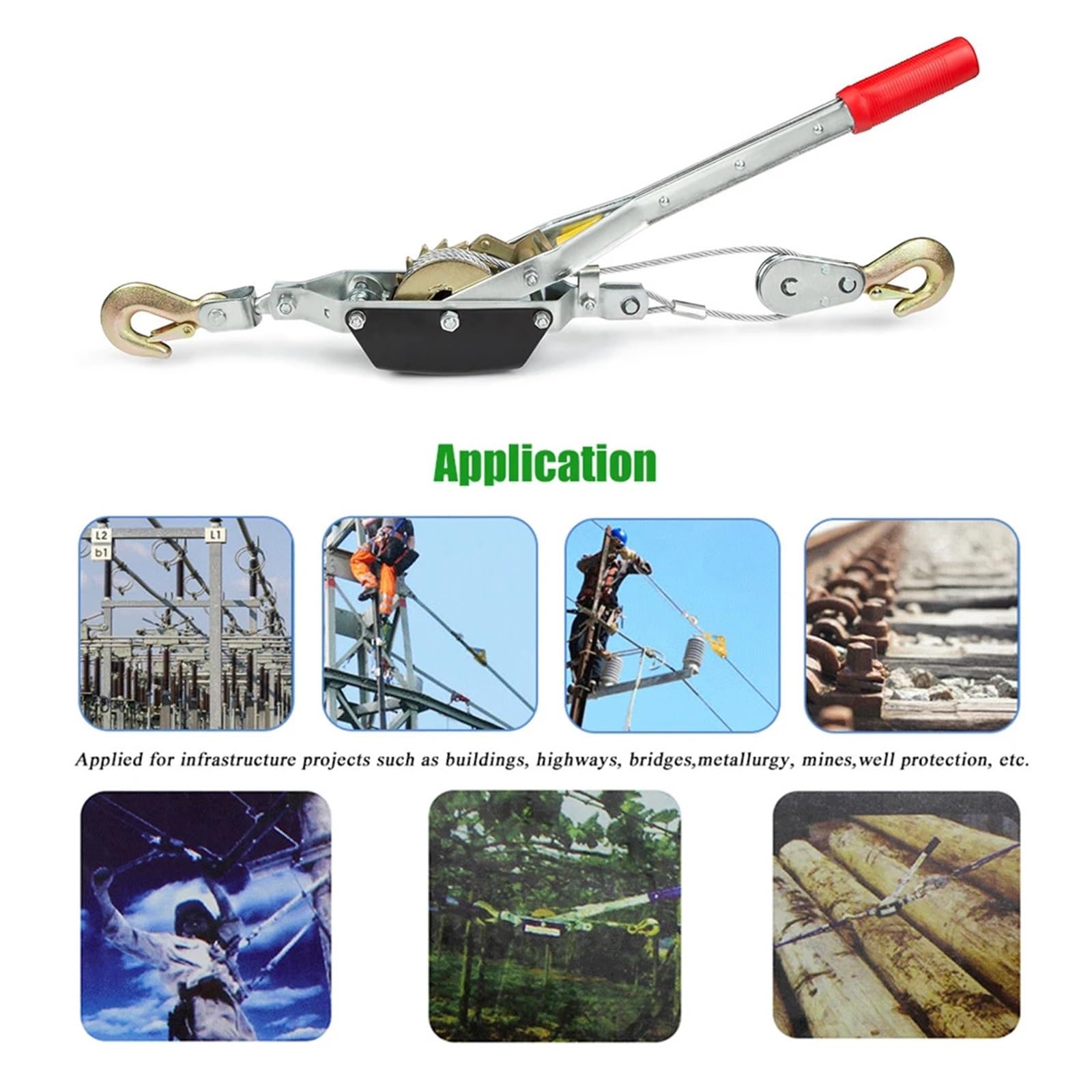 Estrattore con leva manuale a cricchetto for paranco da 4 tonnellate, estrattore manuale for carichi pesanti con cavo a 2 ganci