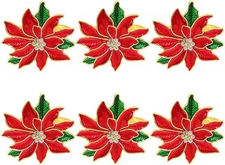 6 Anillos De Servilleta Navideños con Diseño Floral Rojo para Navidad, Bodas, Acción De Gracias, Cenas Y Fiestas, Decoración De Mesa.