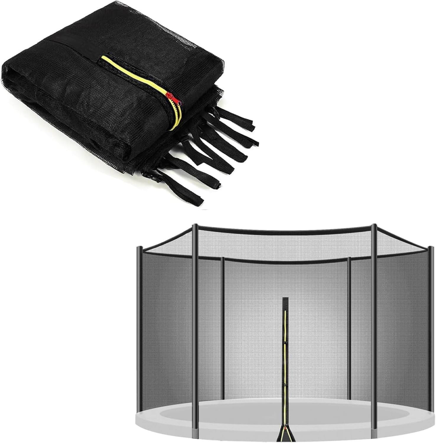 Trampoline Safety Net Replacement, for 13FT 8 Poles Round Frame Trampoline, Enclosure Surround Netting with Dual-Headed Zippers and Protection Buckles & Enhanced Hook (Net Only)