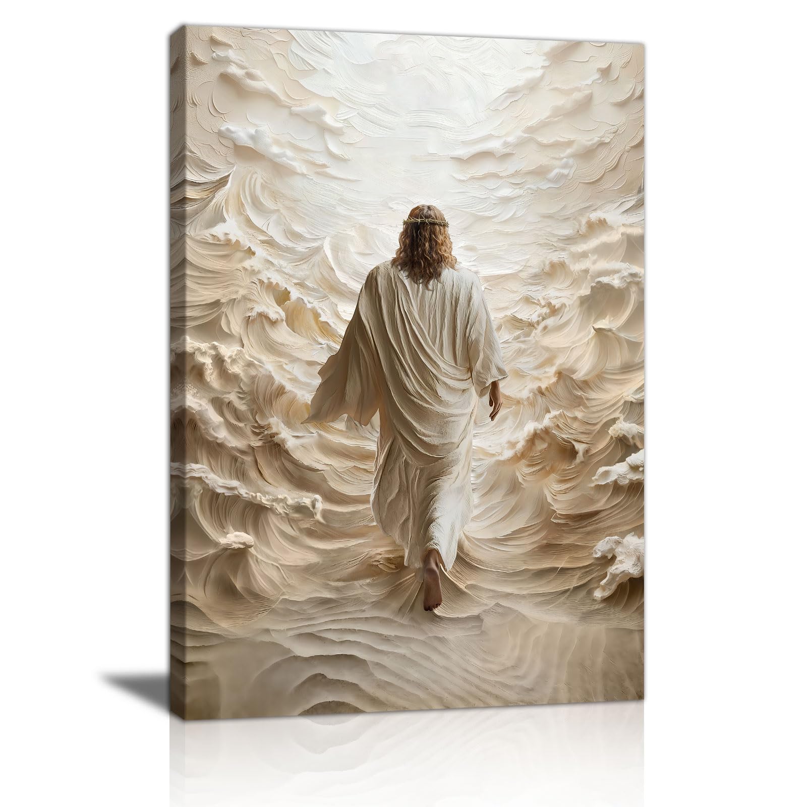 Jesus Walking on Water Canvas Wall Art Prints, Christian Jesus Bible Stories Wall Paintings Religious Christ Spiritual Poster Canva Pictures Home Decor for Living Prayer Church Room Bedroom 40x60cm