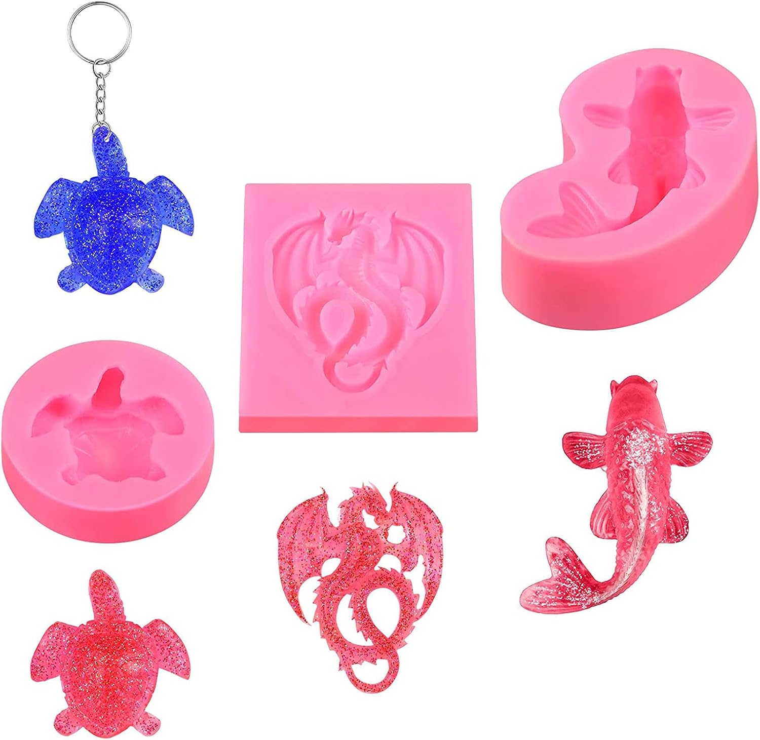 Molde de Silicona Animal 3D Molde de Silicona de Tortuga Marina Molde de Silicona de Fondant Dragon Moldes para Hornear Animales de Bricolaje para Pastel Chocolate Caramelo Mollete Gelatina Joyas