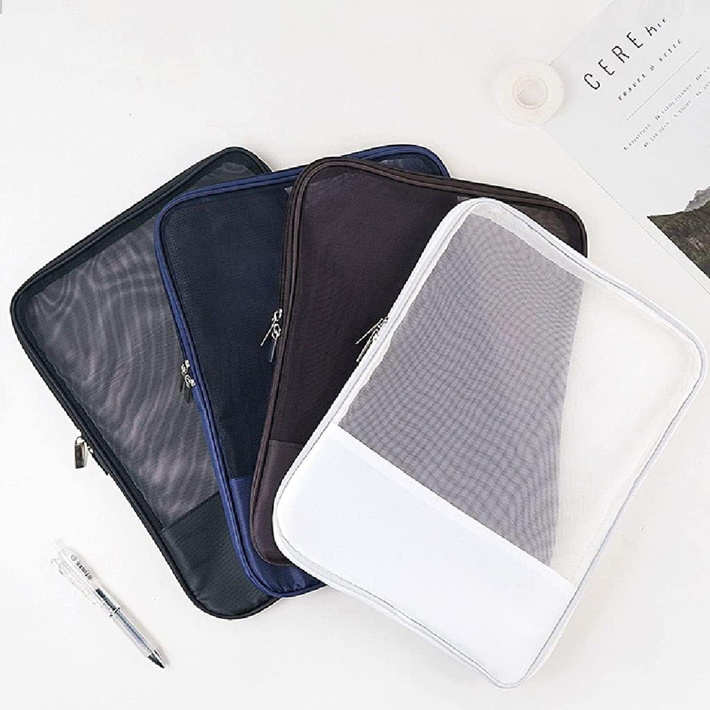 VEPROIX Portable Grid Type A4 File Folder Bag Pouch Document Paper, Test Papers, Book, Stationery Organizer Storage Bag Nylon Mesh Zipper Pouch Document Bag for School Office Home