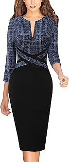 VFSHOW Womens Wear to Work Slim Colorblock Crisscross Waist Front Zipper Business Party Office Bodycon Pencil Sheath Dress