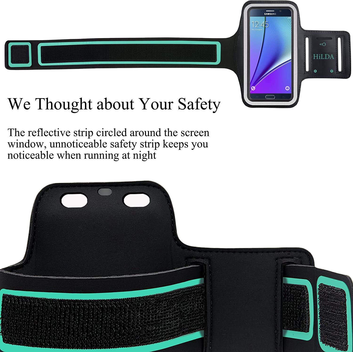 HILDA Armband Compatible Galaxy Note 5 Feartured with Sport Scratch Resistant Material Slim Lightweight Dual Arm Size Slots Sweat Resistant Key Pocket with Headphone Ports Black