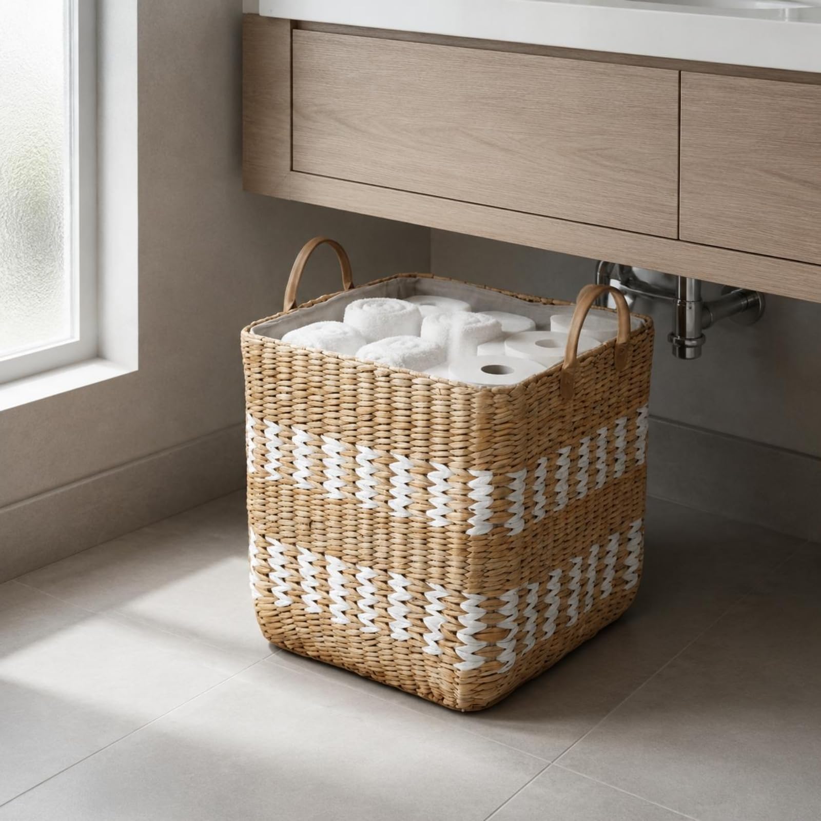 Cesto Porta Biancheria Cestino Organizer Contenitore in Stile Intrecciato Struttura Solida Liner Rimovibile Manici Confortevoli per Trasporto Adatto per Bucato Guardaroba
