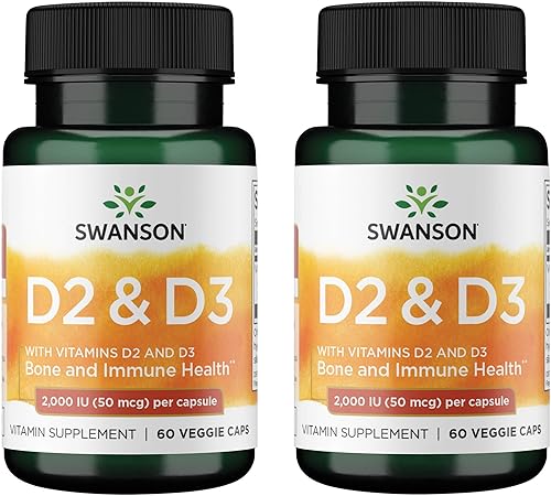 Swanson Complejo de vitamina D con vitaminas D2 y D3  Complejo completo de vitaminas Sunshine para la salud ósea, dental e inmune  Suplemento