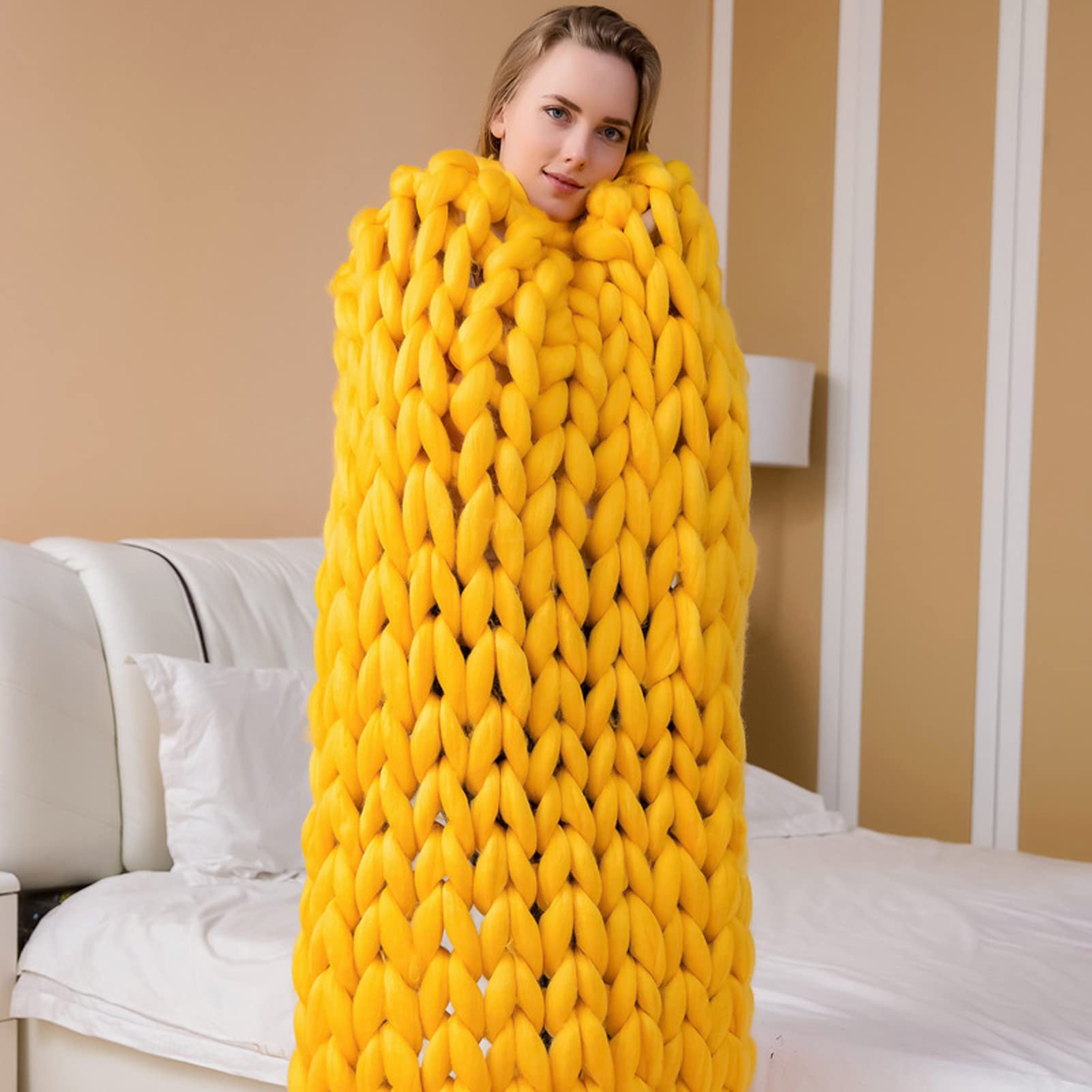 Bed Throws,Knitted Weighted Blanket,Chunky Knit Blanket,Yarn Filling-Hand woven knotted blankets for Bed Sofa Chair, chunky yarn blanket for Home Decor