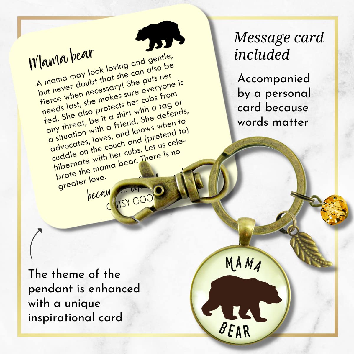 Gutsy Goodness Mama Bear Keychain Womens Pendant New Mom Handmade Jewelry Gift : Handmade Products