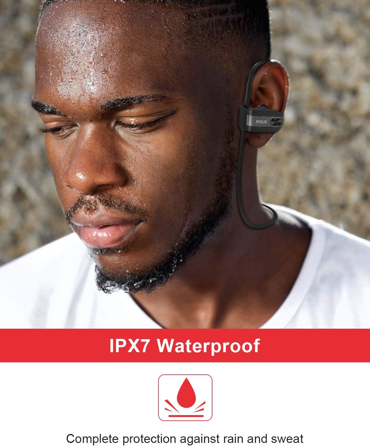 RCA Bluetooth headphones, IPX7 Waterproof Wireless Bluetooth 5.0 Earbuds with Mic, HiFi Stereo In-Ear Sports Earphones for Running Workout Gym, Noise Cancelling Headphones 12 Hours Playtime
