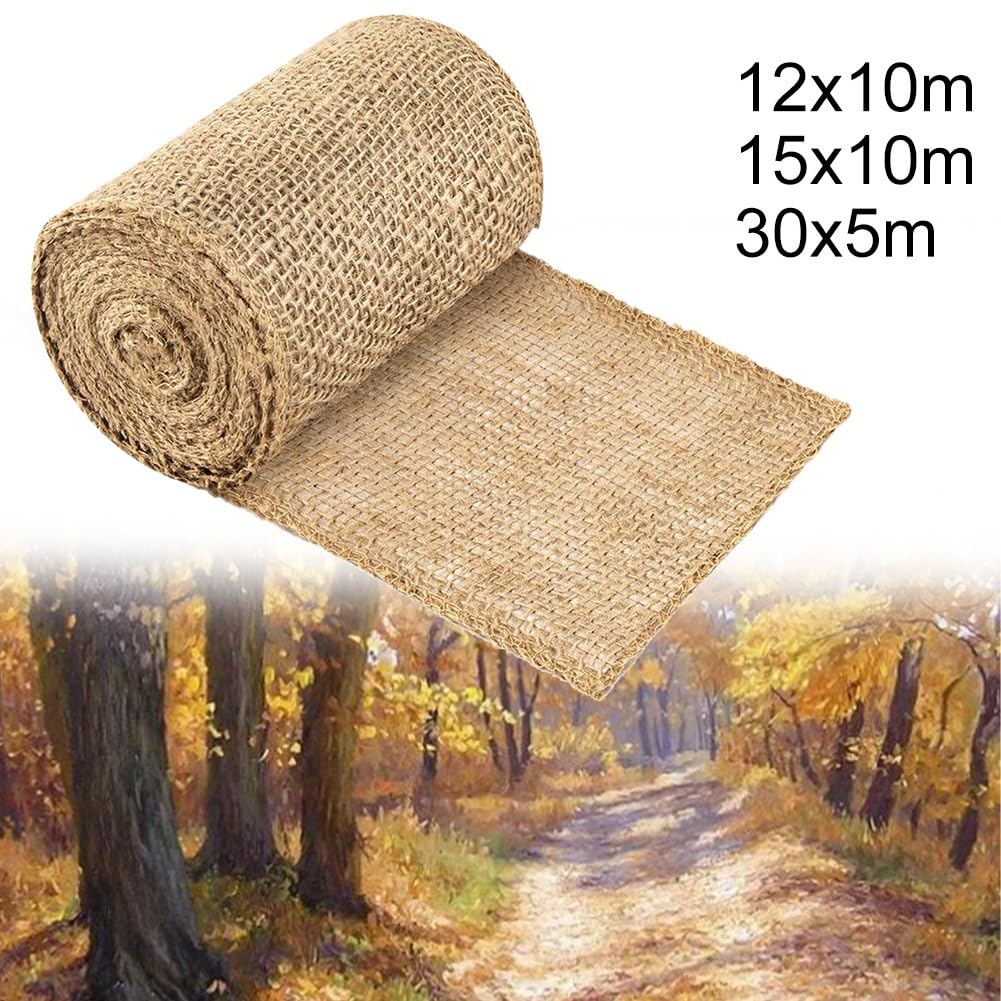 Rouleau de toile de jute naturelle 15 cm x 10 m pour protéger les troncs d'arbres et arbustes