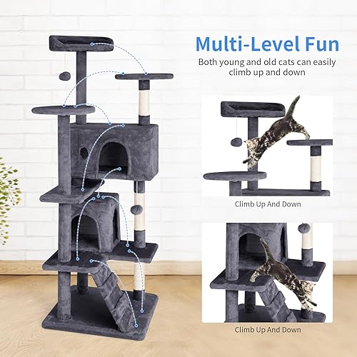 Miniatura 10 de PayLessHere Árbol para gatos de 54 pulgadas con poste rascador para gatos, soporte de condominio de varios niveles para gatos, centro de actividades
