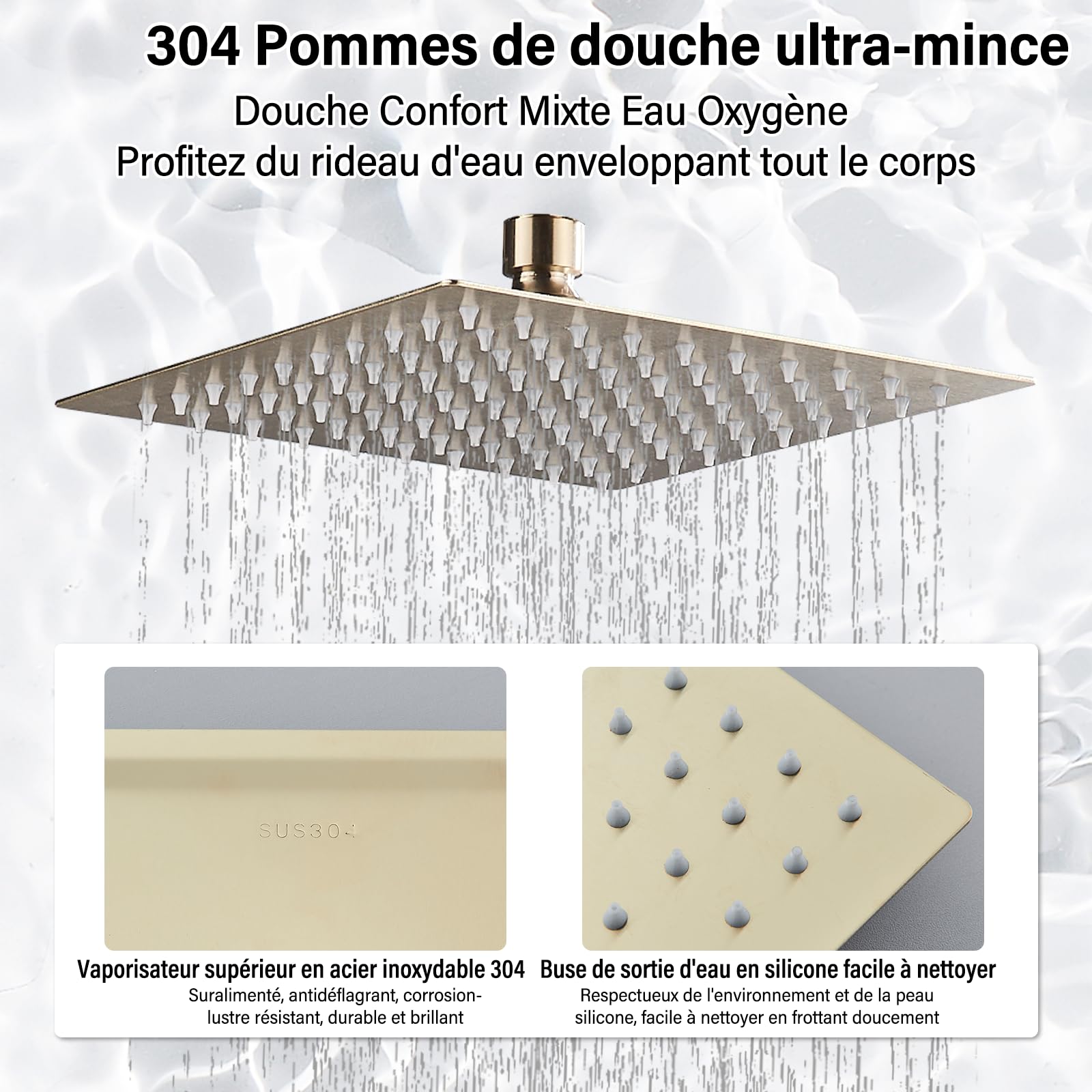 Colonne de Douche avec Mitigeur 3 Modes Ensemble de Douche Réglable en Hauteur Système Murale Douche Encastrable Brossée Doré