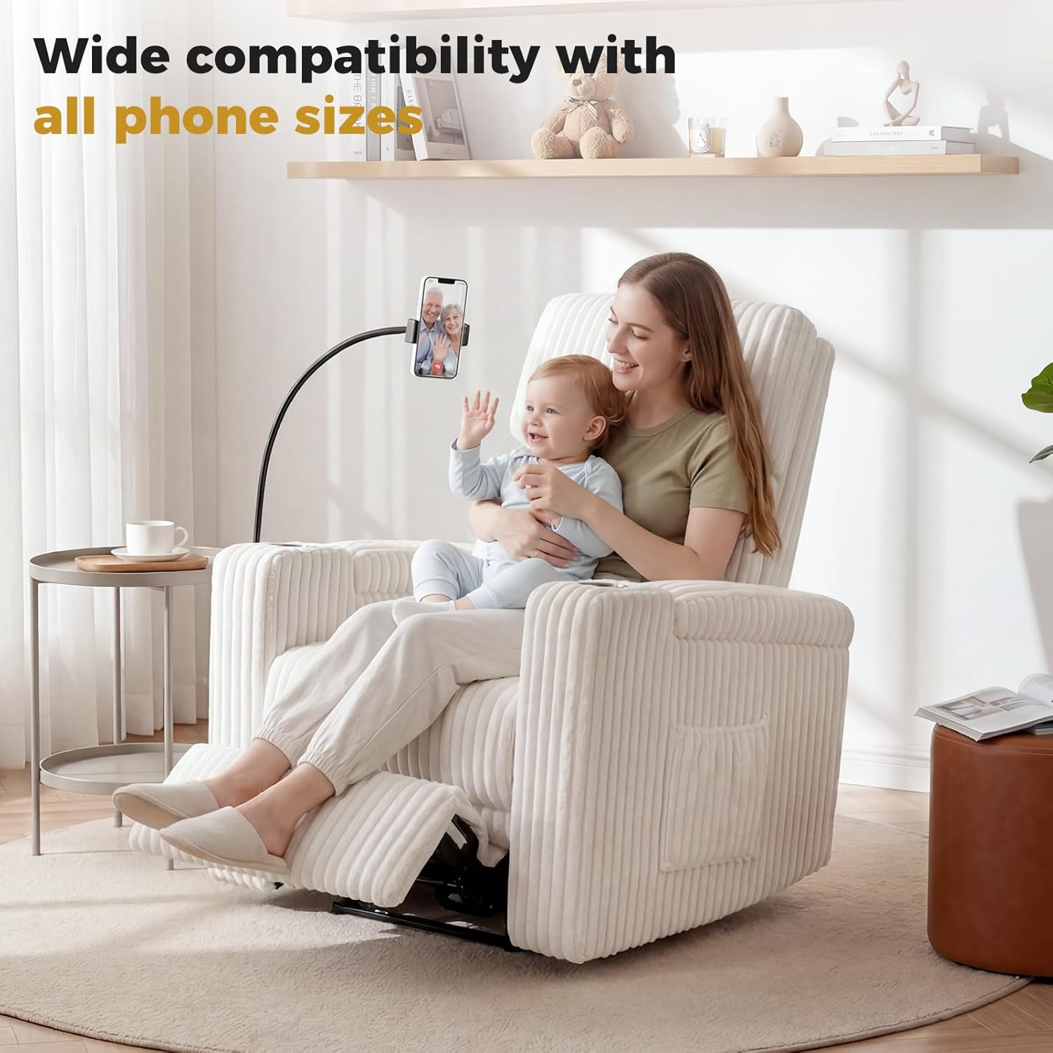 HUSFU Power Recliner Chair Swivel Glider,Nursery Rocking Chairs w/USB Charging Port and Phone Holder,Swivel Rocker Glider Recliner for Nursery,Bedroom,Living Room,Cream,1PC