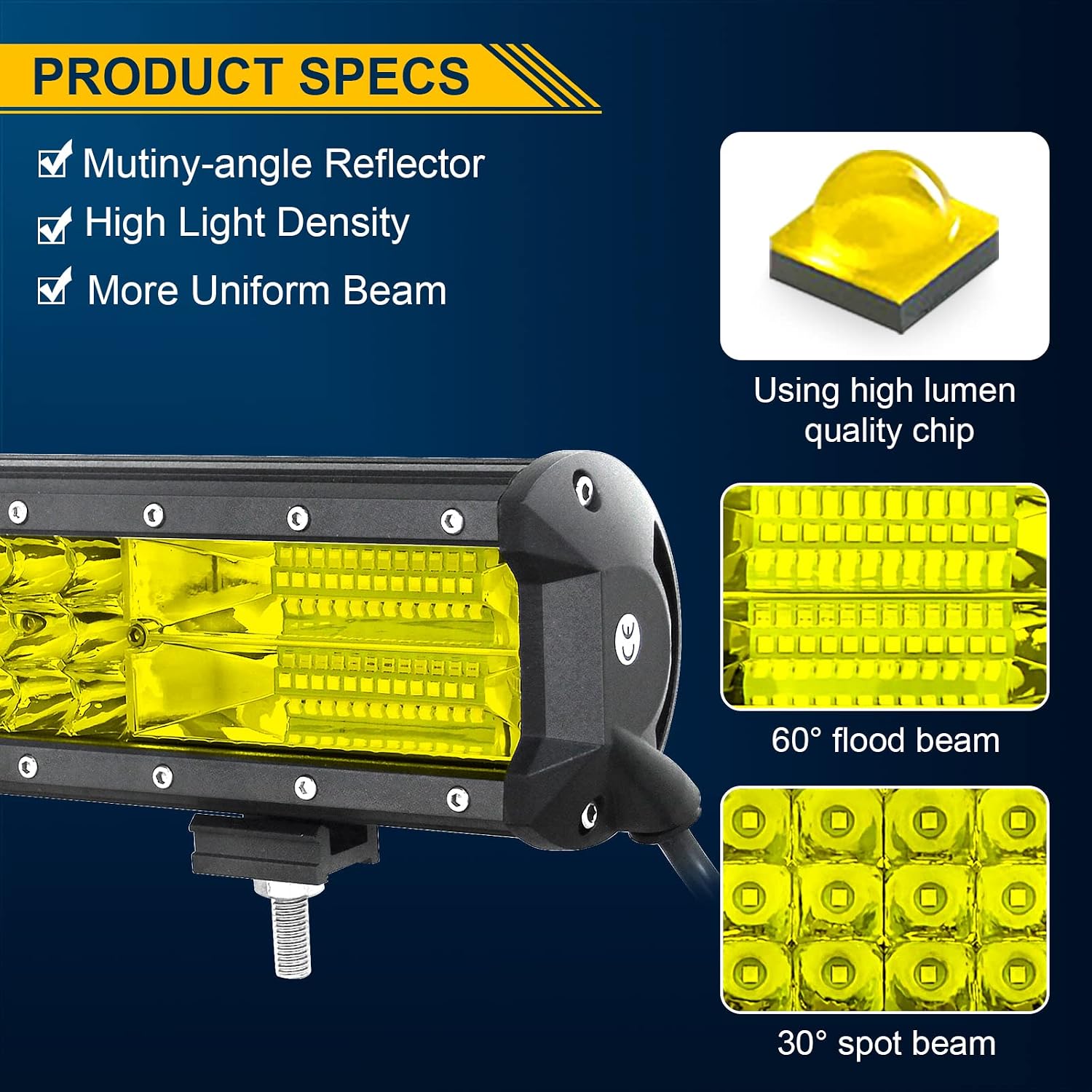 RIGIDON 15 Inch 216W Amber Light Bar with Wire Harness, Triple Row Flood Spot Combo 21600LM LED Light Bar Waterproof Driving Boat Off Road LED Work Light for ATV UTV Truck