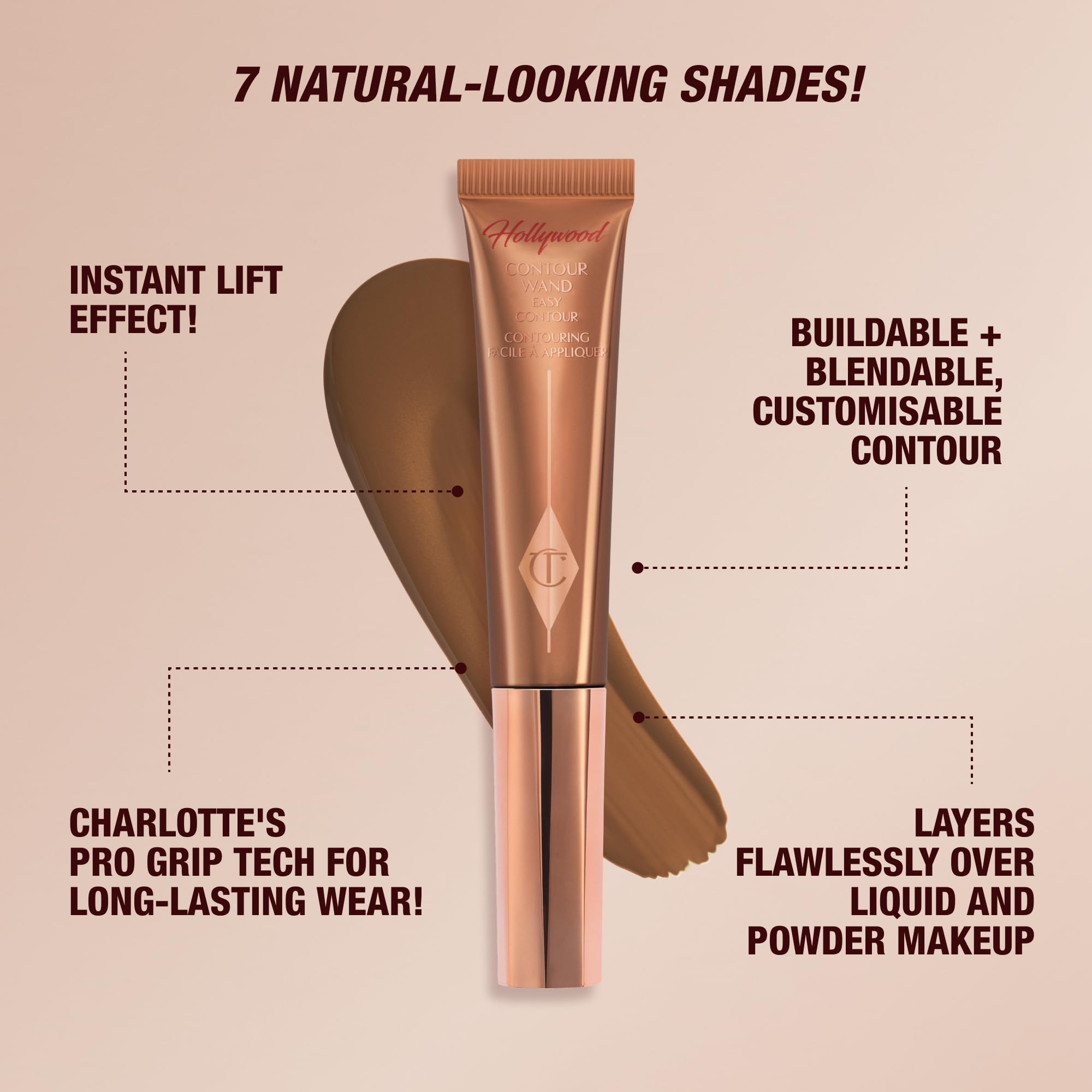 Charlotte Tilbury Hollywood Liquid Contour Wand - Easy-to-Use Contour Stick & Liquid Bronzer for Sculpting & Shaping - Leaves a Natural-Looking Sculpted Finish