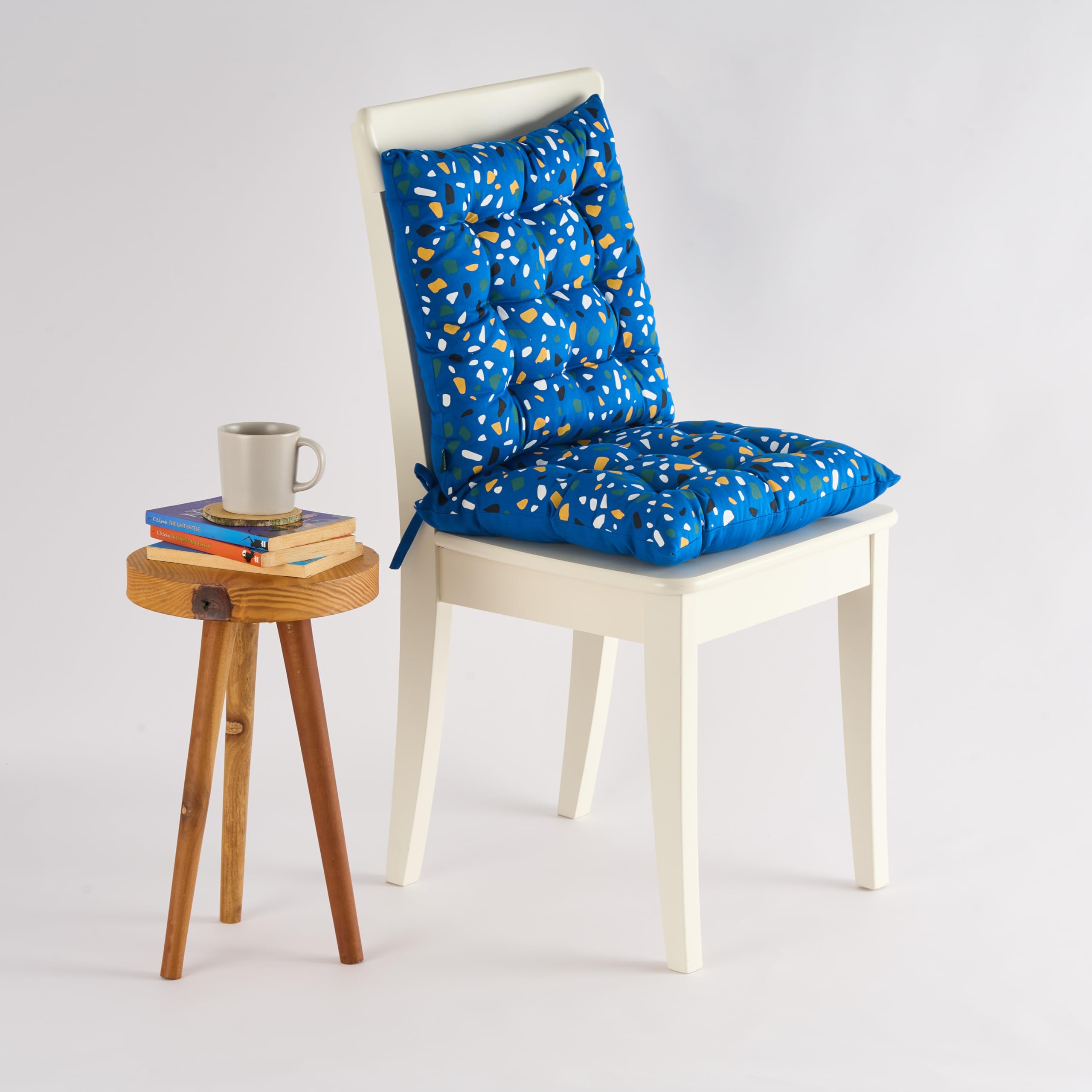 SKANDA FAB Printed Premium Chair Pad Cushion|Soft & Comfortable Sitting 100% Cotton Twill | Durable & Stylish Mosaic Classic Blue 40 x 40 x 8 cm (Pack of 2)-image-22