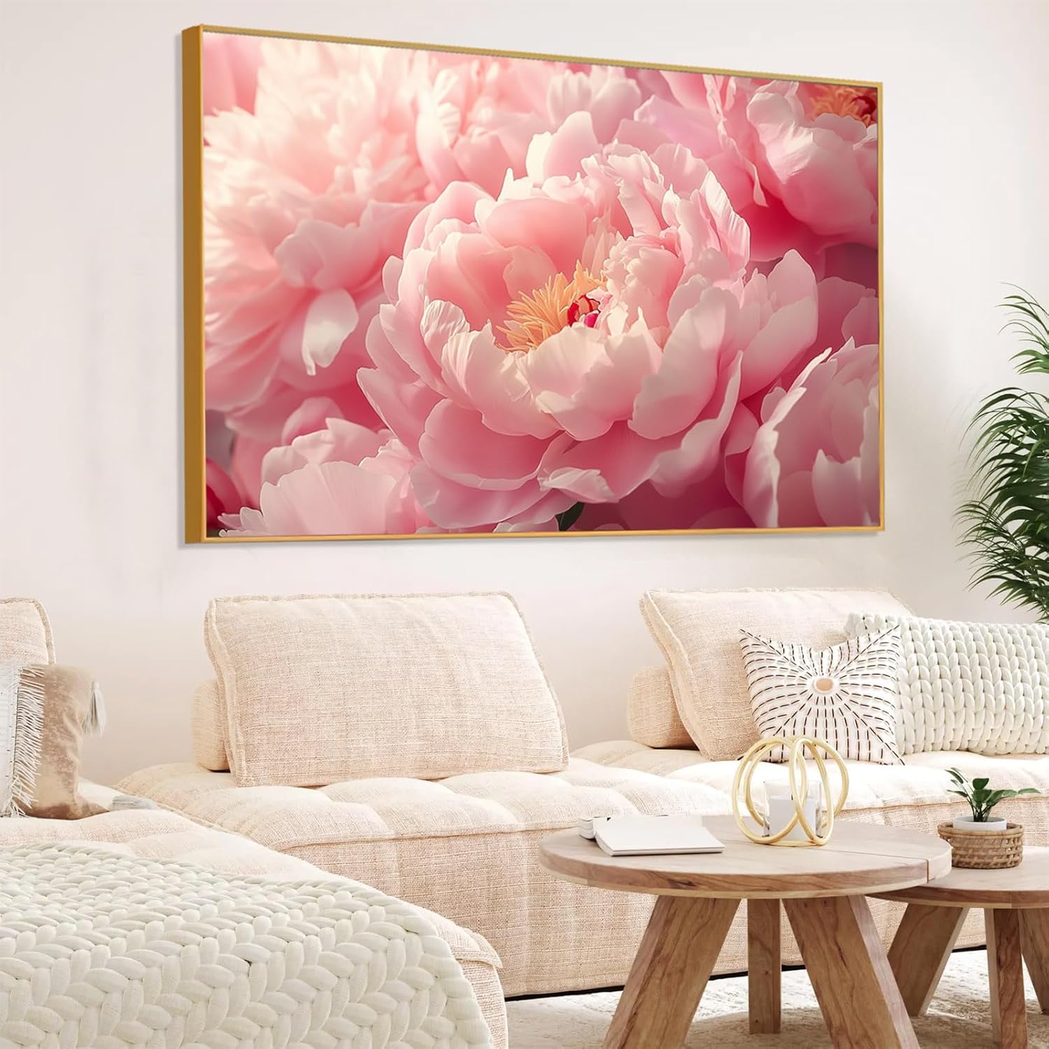 Pink Peony Canvas Wall Art, Light Pink Peony Canvas Print