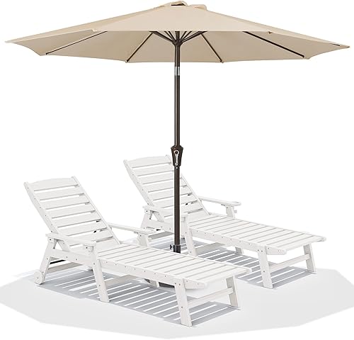 Miniatura 27 de SERWALL Juego de 2 Sillas Tumbonas para Patio, 78'' de Largo, 5 Posiciones Ajustables, HDPE, Tumbona para Exteriores para Piscina, Silla de Salón