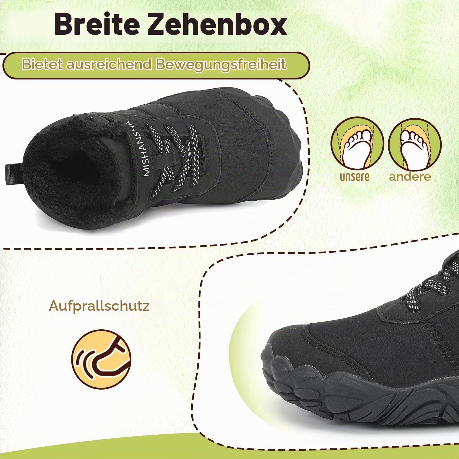 Mishansha Kinder Winter Barfußschuhe Winterschuhe | Jungen Mädchen Winterstiefel，Winterboots Outdoor Breite Zehenbox Wanderschuhe，Chill II，Warm Gefüttert，Leicht，Rutschfest
