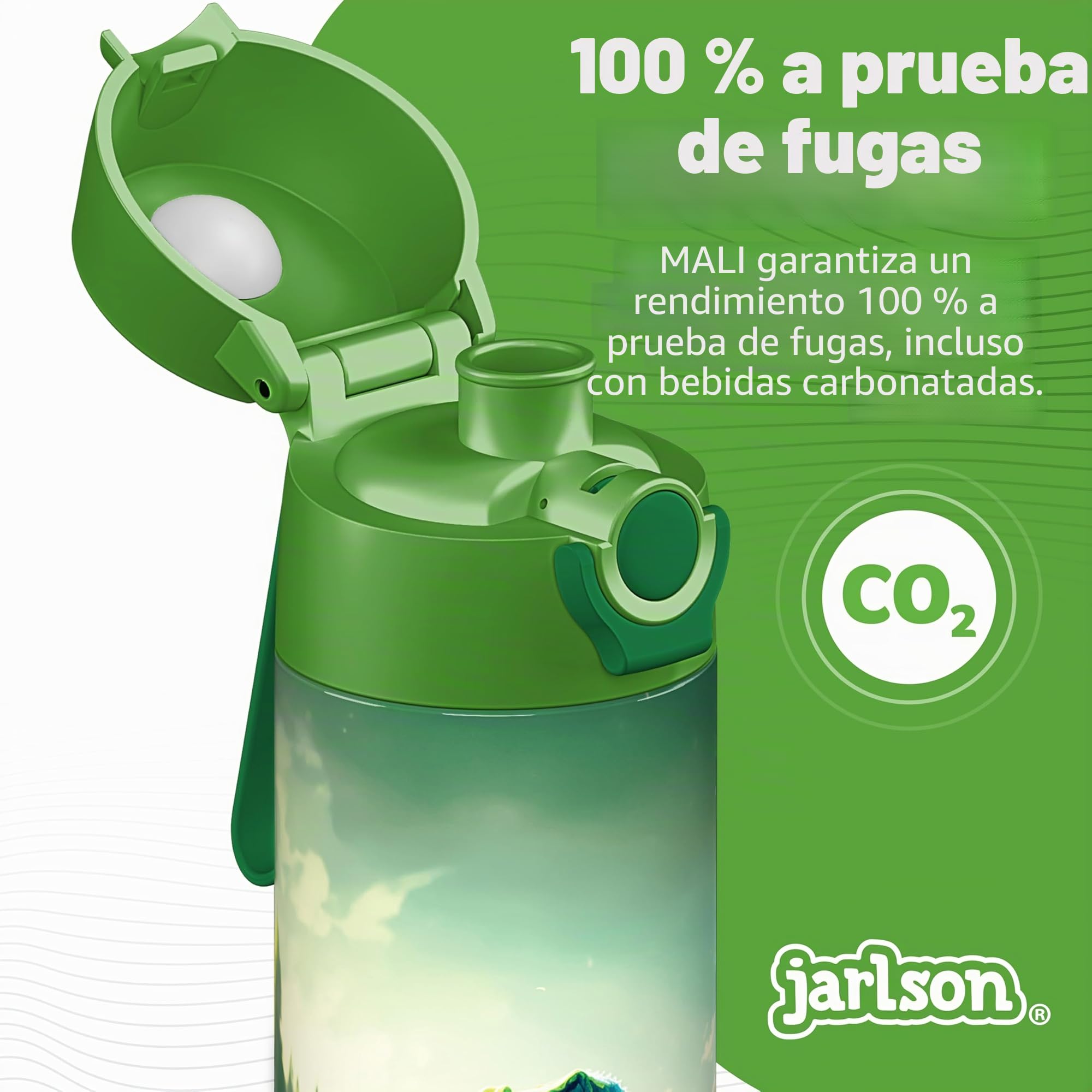 Jarlson® Botella Agua Niños & Niñas MALI [ACERO INOXIDABLE] - Garrafa Térmica Infantil Sin BPA - Water Bottle - Botellas Inox a Prueba de Fugas - Para Escuela & Deportes (500ml Dinosaurio)
