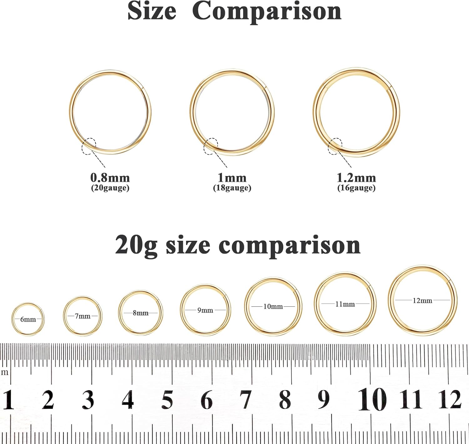 ONESING 3Pcs Nose Rings Hoops 16G 18G 20G Hoop Nose rings for Women 316L Surgical Steel Nose Hoops Hinged Cartilage Conch Septum Rings Double Hoop Nose Rings Tragus Earrings Nose Piercing Jewelry 6-12mm - Image 3