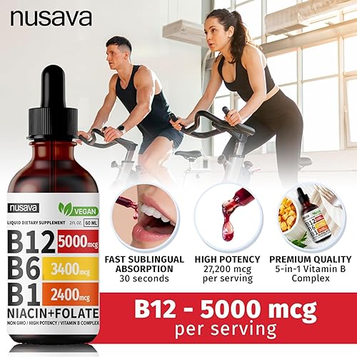 Miniatura 7 de Paquete de 2 gotas líquidas de vitamina B12, complejo de vitamina B, vegano B12 sublingual 5000 mcg con vitamina B6, líquido B12 metilcobalamina que
