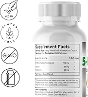 Vista 2 de 5-HTP 200 mg Plus Calcio y Magnesio, Equilibrio del Estado de Ánimo y Relajación Mejorada, Salud Cerebral y del Sueño, Apoyo Natural