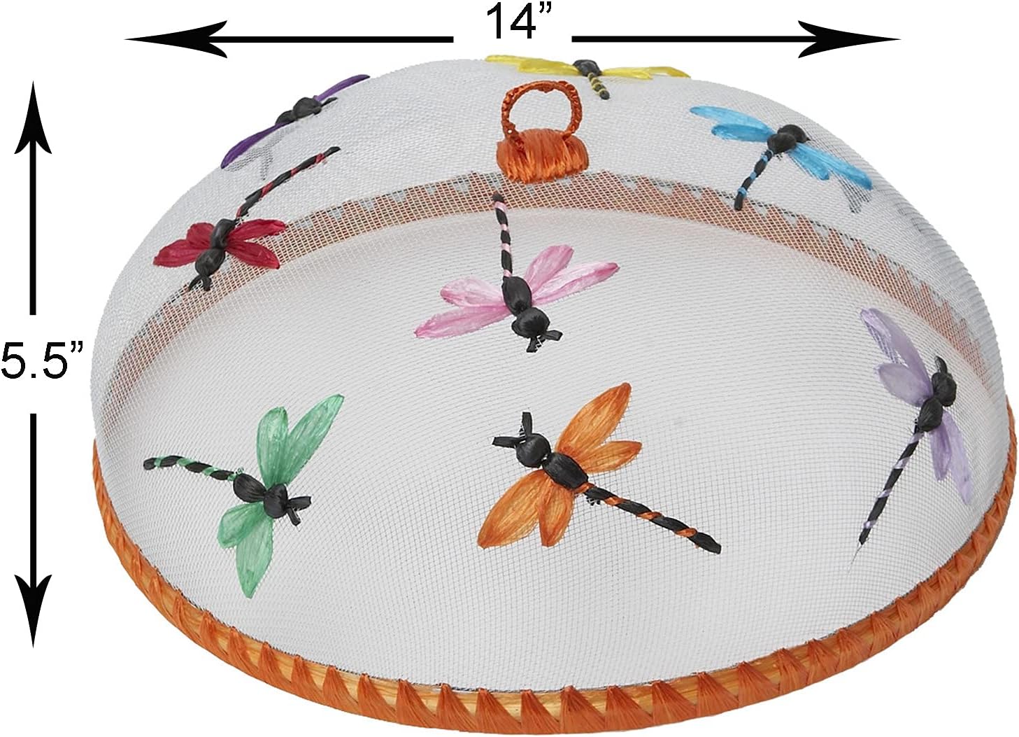 Woodard & Charles Round Mesh Food Covers with Dragonfly Design – Set of 4, 14" x 5.5", Reusable Outdoor Food Domes for Picnic & BBQ