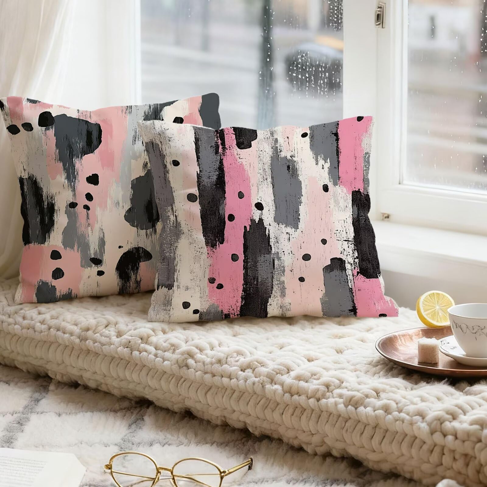 Gris Housse Coussin 60x60 Rose Taie Oreiller 60x60 Lot de 4 Super Doux Protege Oreiller 60 x 60 Decoration Automne Taie D'oreiller Carrées Coussin Canape, pour Maison Chambre Canapé Chaise E - 848
