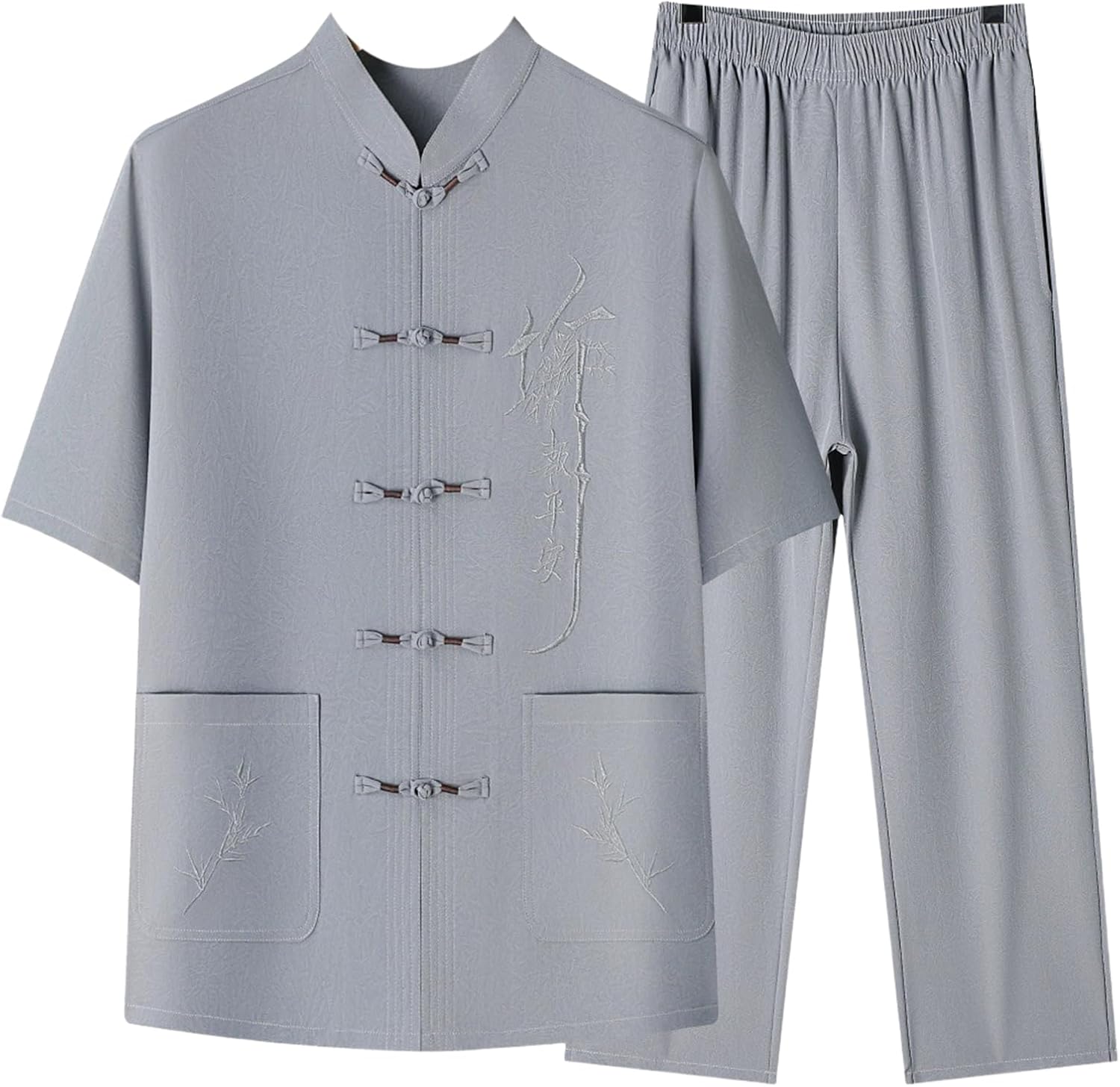 Men's Chinese Style Ice Silk Tang Suit Set Middle Aged Breathable 2 Piece Summer Outfit
