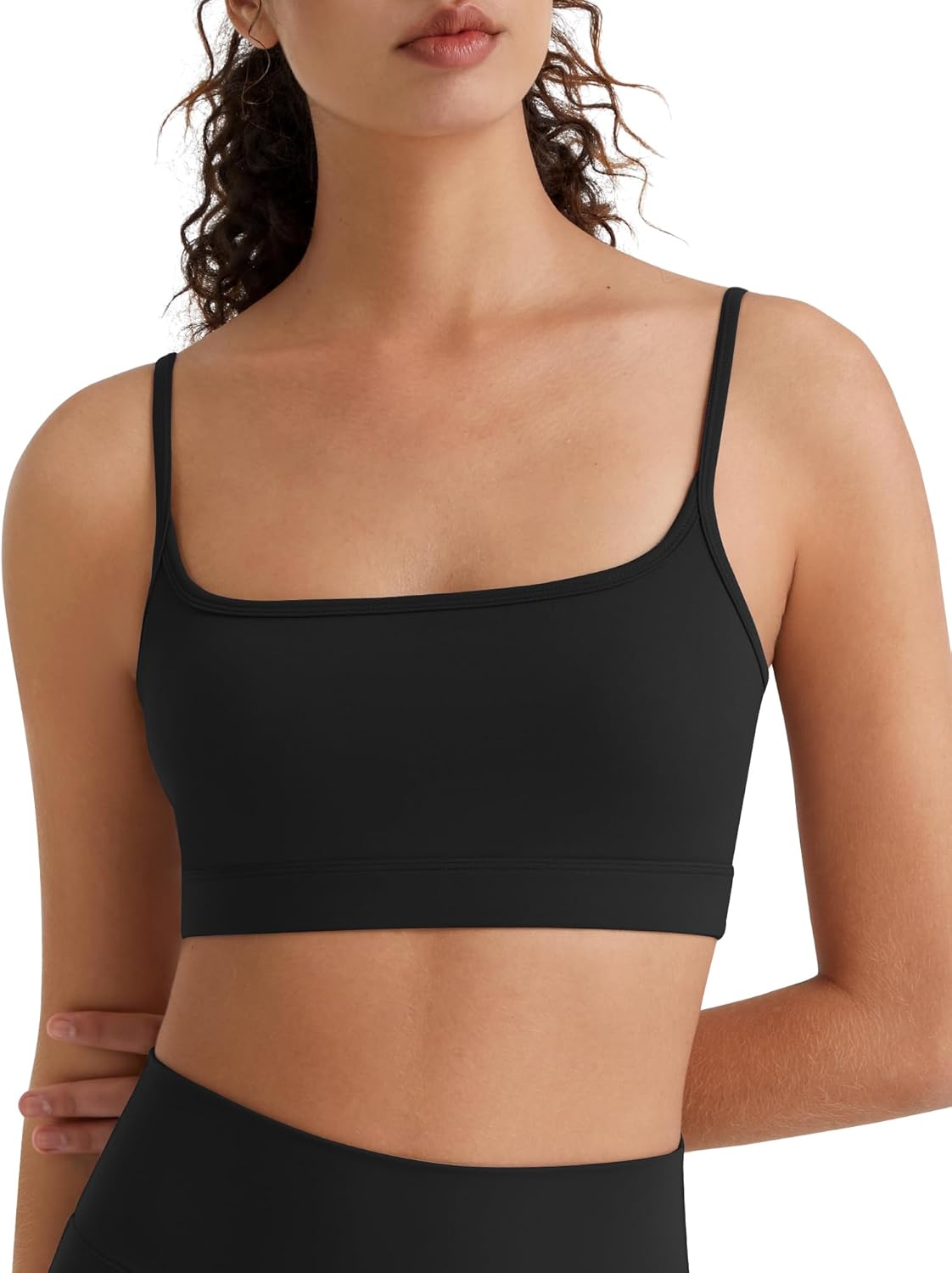 G4Free BareFeel Adjustable Spaghetti Straps Sports Bras Women - Scoop Neck Casual Yoga Crop Top Non Padded