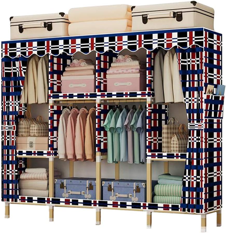 Cloth Wardrobe Clothes Closet, Portable Closet Solid Wood Frame Wardrobe Storage Closet Standing Closet Fabric Cabinet Portable Wardrobe,A_170*45 * 168CM